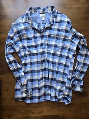 L.L.Bean Blue Plaid Flannel Shirt XL Tall Traditional Fit